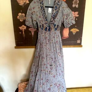 Free People Lysette Floral Boho Maxi NWT Bluebell Combo size XS
